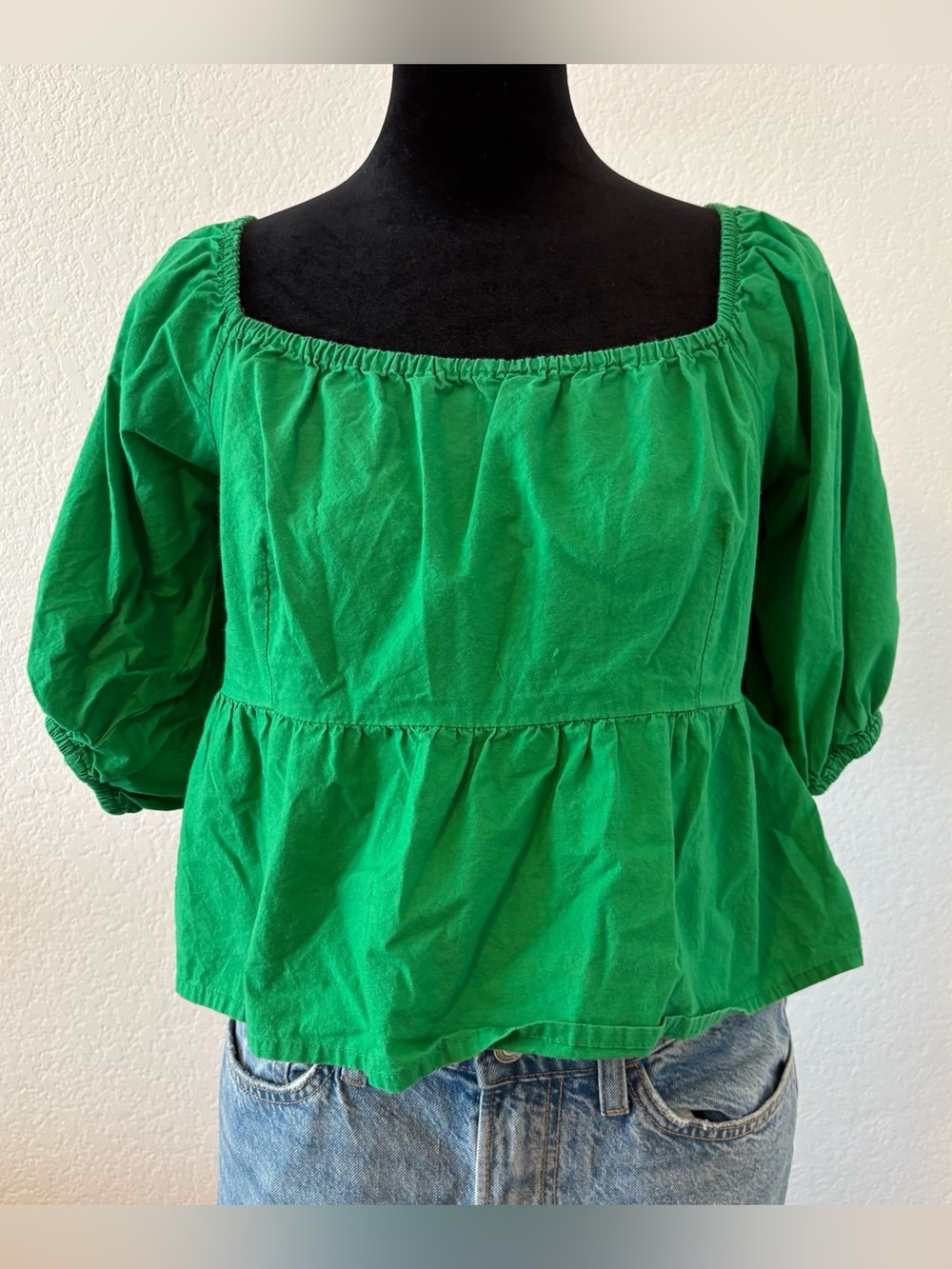 Women’s Green Square-Neck Peplum Blouse